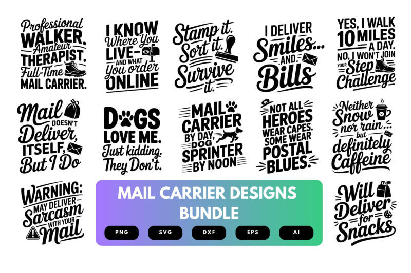 Mail Carrier SVG Bundle | Postal Worker Clipart, Funny Post Office Cut Files for Cricut & Sublimation