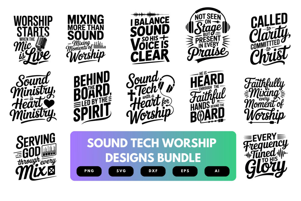 Sound Tech SVG Bundle | Worship Audio Technician Clipart, Church Sound Engineer Cut Files for Cricut & Sublimation