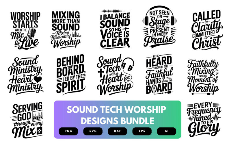 Sound Tech SVG Bundle | Worship Audio Technician Clipart, Church Sound Engineer Cut Files for Cricut & Sublimation