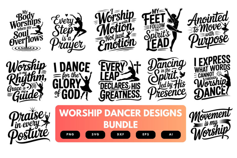 Worship Dancer SVG Bundle | Praise Dance Clipart, Christian Dance Cut Files for Cricut & Sublimation