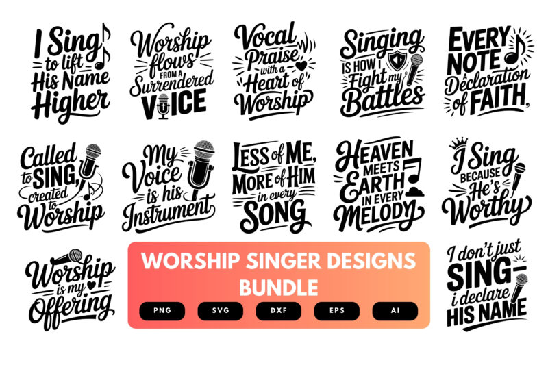 Worship Singer SVG Bundle | Praise Team Clipart, Christian Vocalist Cut Files for Cricut & Sublimation
