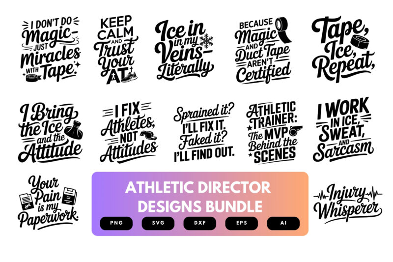 Athletic Director SVG Bundle | Sports Leadership Clipart, School Coach Cut Files for Cricut & Sublimation
