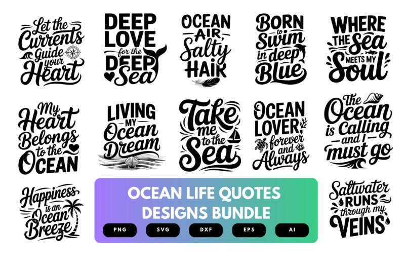 Ocean Life SVG Bundle | Coastal Quotes Clipart, Sea-Themed Cut Files for Cricut & Sublimation