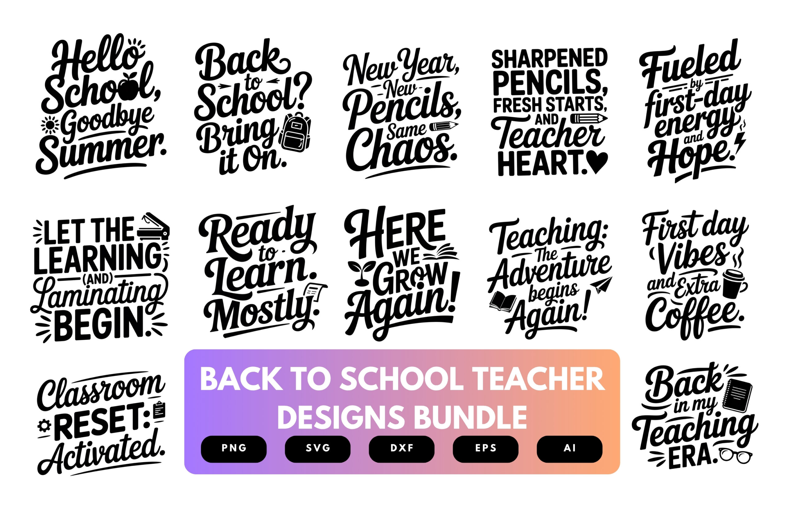 Back to School Teacher SVG Bundle | Classroom Clipart, First Day Teaching Cut Files for Cricut & Sublimation Back to School Teacher SVG Bundle | Classroom Clipart, First Day Teaching Cut Files for Cricut & Sublimation