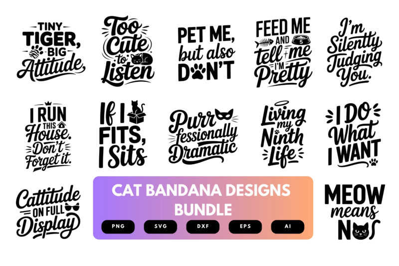 Cat Bandana SVG Bundle | Cute Pet Accessories Clipart, Kitty Collar Cut Files for Cricut & Sublimation