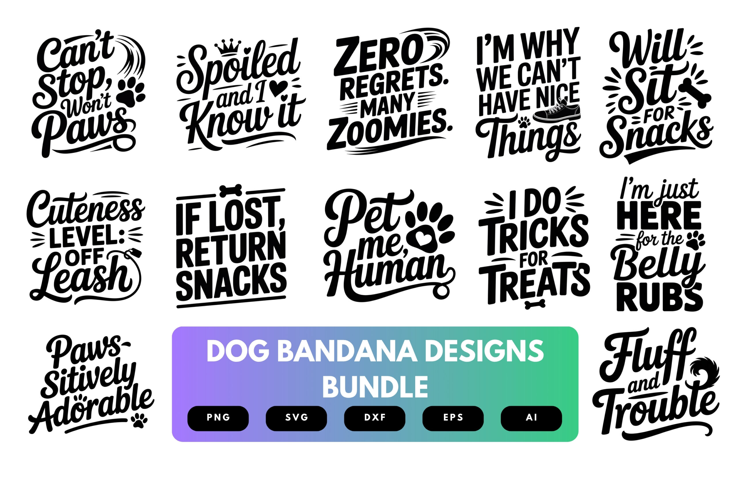 Dog Bandana SVG Bundle | Pet Accessory Cut Files, Funny Dog Quotes for Cricut & Sublimation Dog Bandana SVG Bundle | Pet Accessory Cut Files, Funny Dog Quotes for Cricut & Sublimation