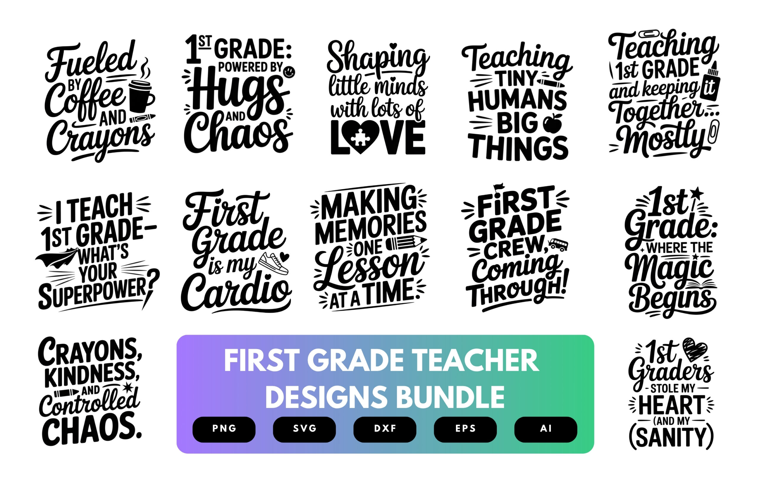 First Grade Teacher SVG Bundle | School Quote Clipart, Classroom Cut Files for Cricut & Sublimation First Grade Teacher SVG Bundle | School Quote Clipart, Classroom Cut Files for Cricut & Sublimation
